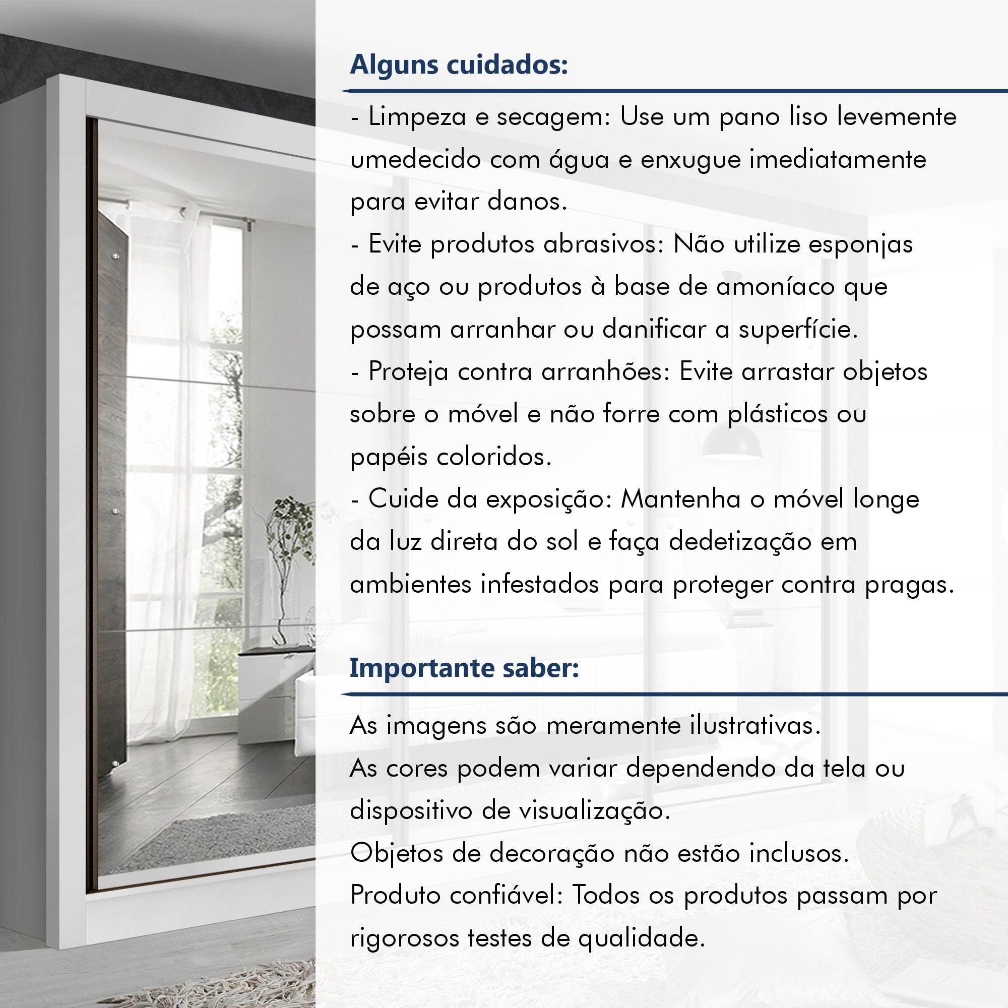 Guarda-Roupa Casal 3 Portas 6 Gavetas com Espelho Premium Lux Yescasa Branco