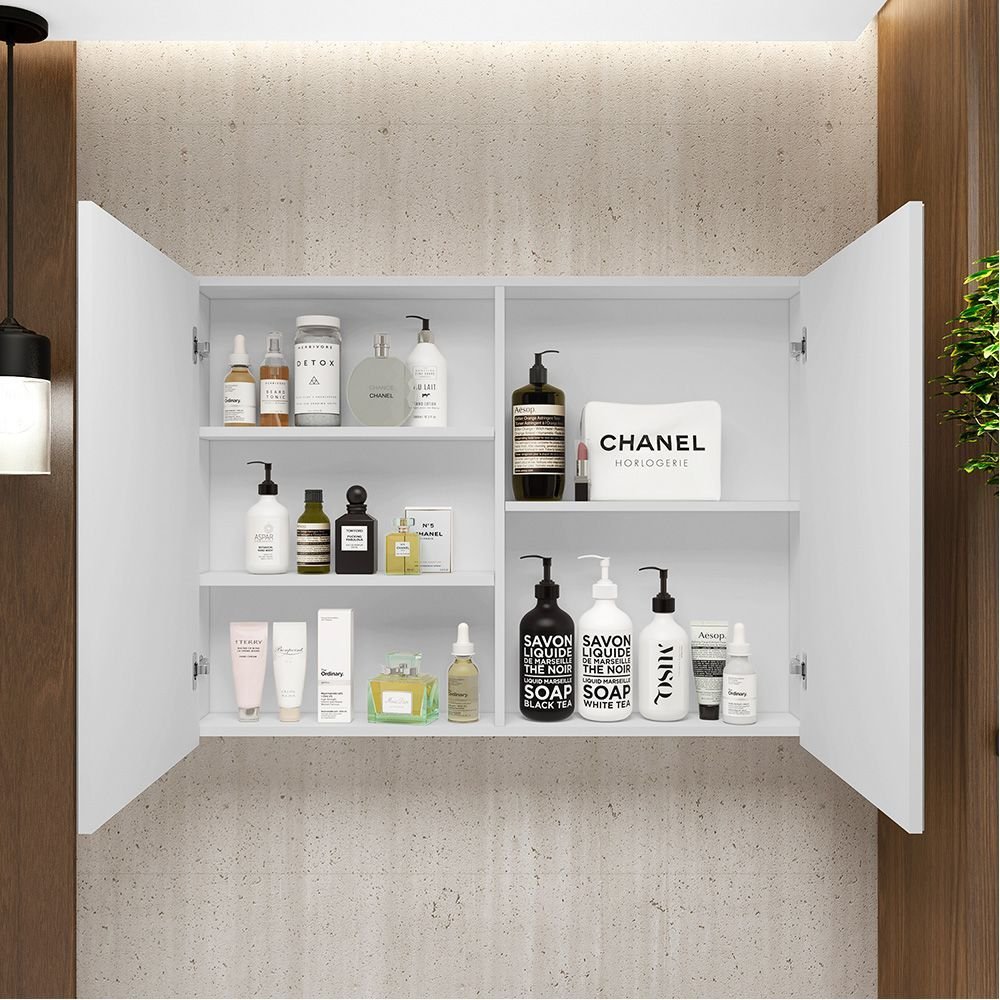Armário Espelheira para Banheiro Lyam Decor Malbec 100cm 2 Portas Branco