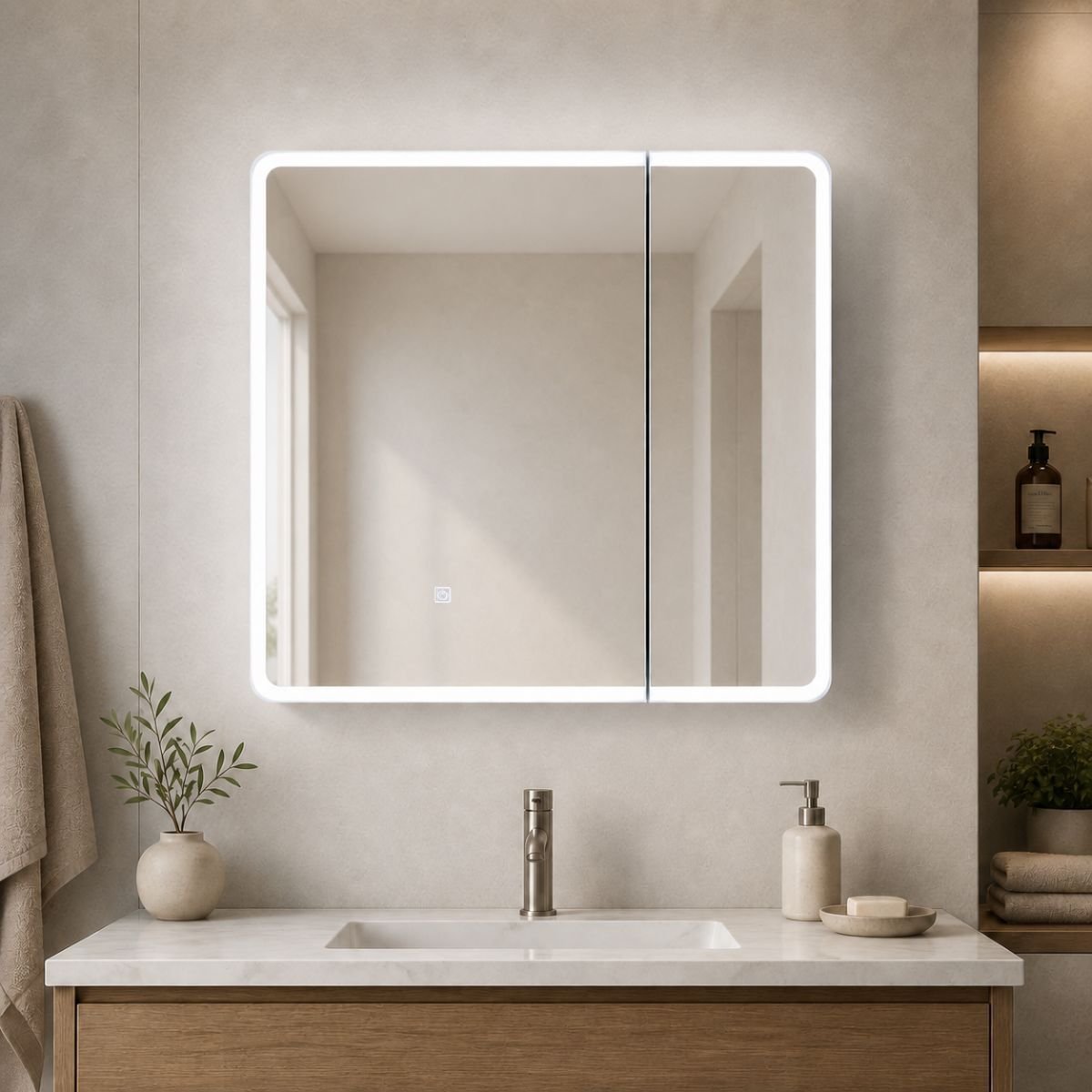 Espelheira para Banheiro 2 Portas LED Touch Kyoto Brovália 68cm Resistente à Umidade
