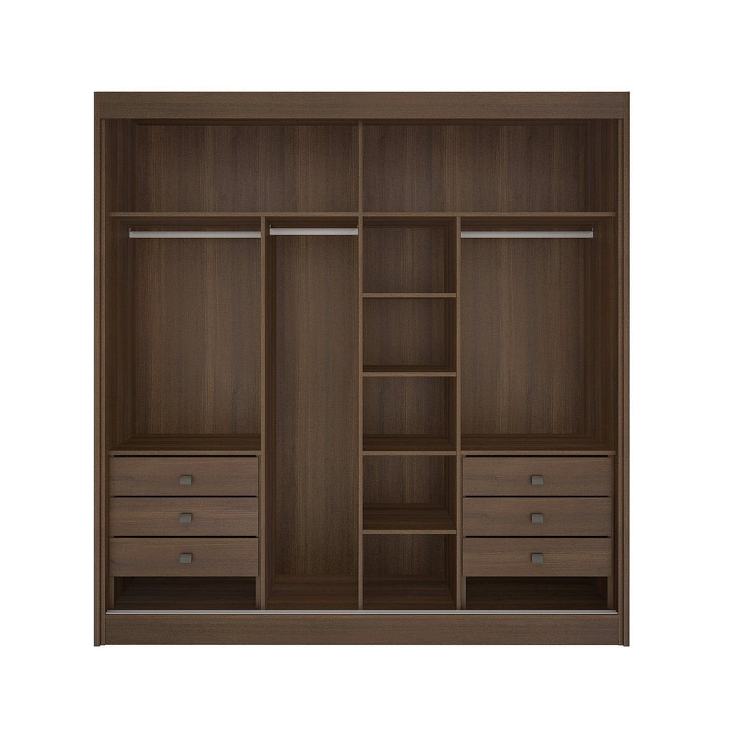 Guarda-Roupa Casal 2 Portas de Correr 6 Gavetas 100% MDF Coliseu D Doro Marrom/Castanho/Off White