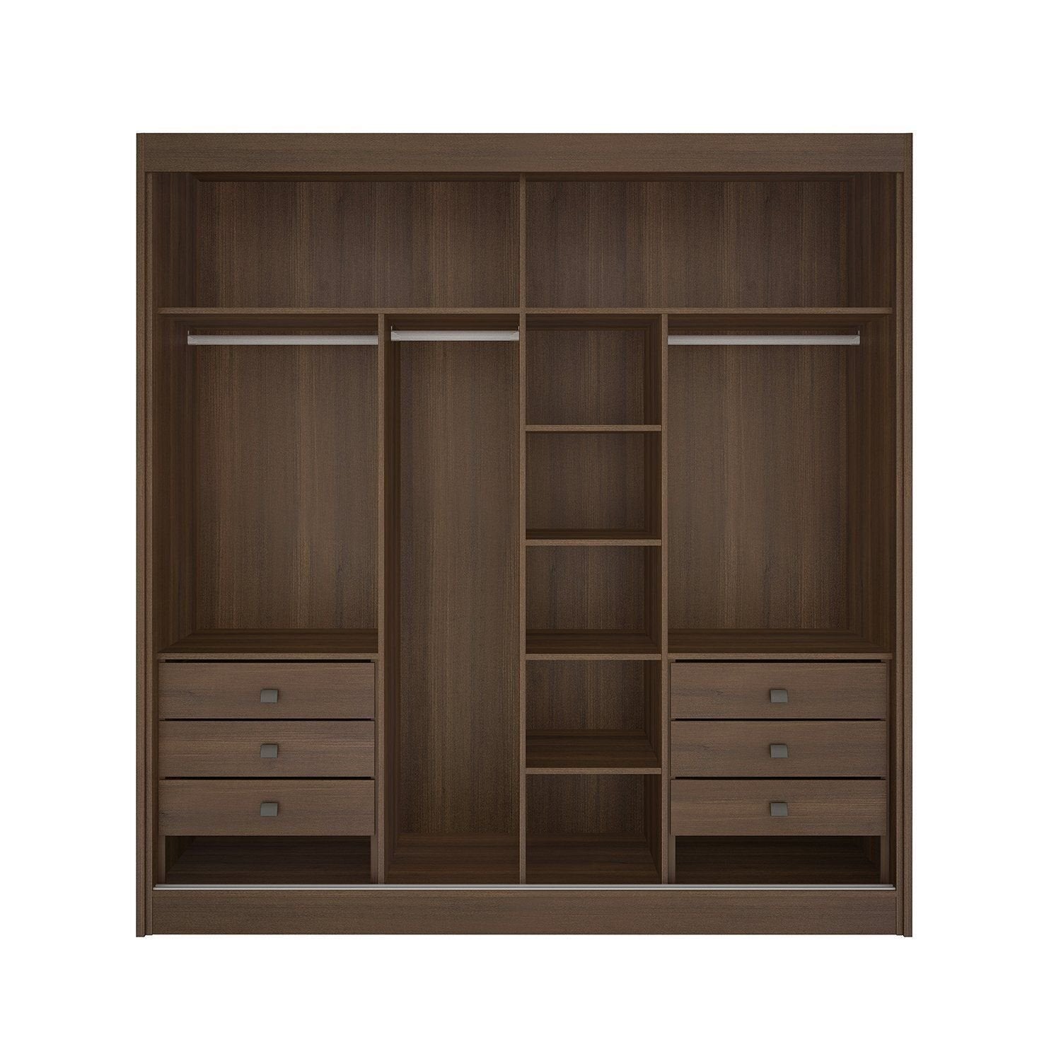 Guarda-Roupa Casal 2 Portas de Correr 6 Gavetas 100% MDF Coliseu D Doro Marrom/Castanho/Off White