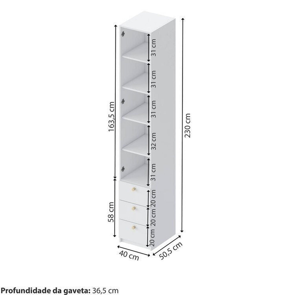 Conjunto Infantil Mesa e Cadeira Evolutiva, Prateleira e Guarda-Roupa Modulado Wave Casatema MadeiraOriginals Branco/Marrom