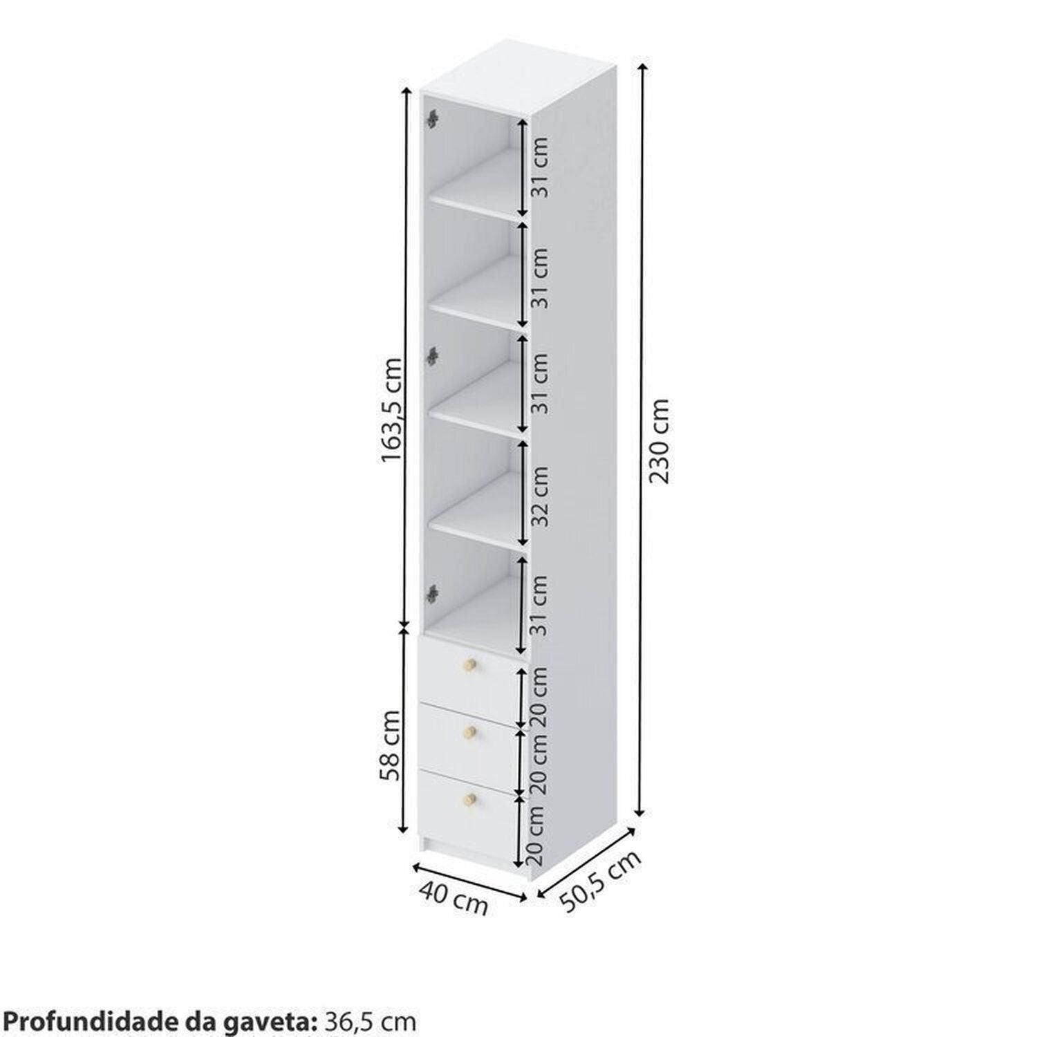Conjunto Infantil Mesa e Cadeira Evolutiva, Prateleira e Guarda-Roupa Modulado Wave Casatema MadeiraOriginals Branco/Marrom