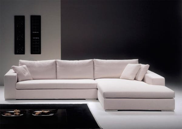Sofá 5 Lugares com Chaise Revestimento Sarja Branca Chaise Lado Direito 3,20m X 1,70m ENZ006 Sofá Direto Da Fábrica