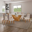Conjunto Sala de Jantar Mesa Safira Tampo Vidro e MDF com 6 Cadeiras Atena LJ Móveis