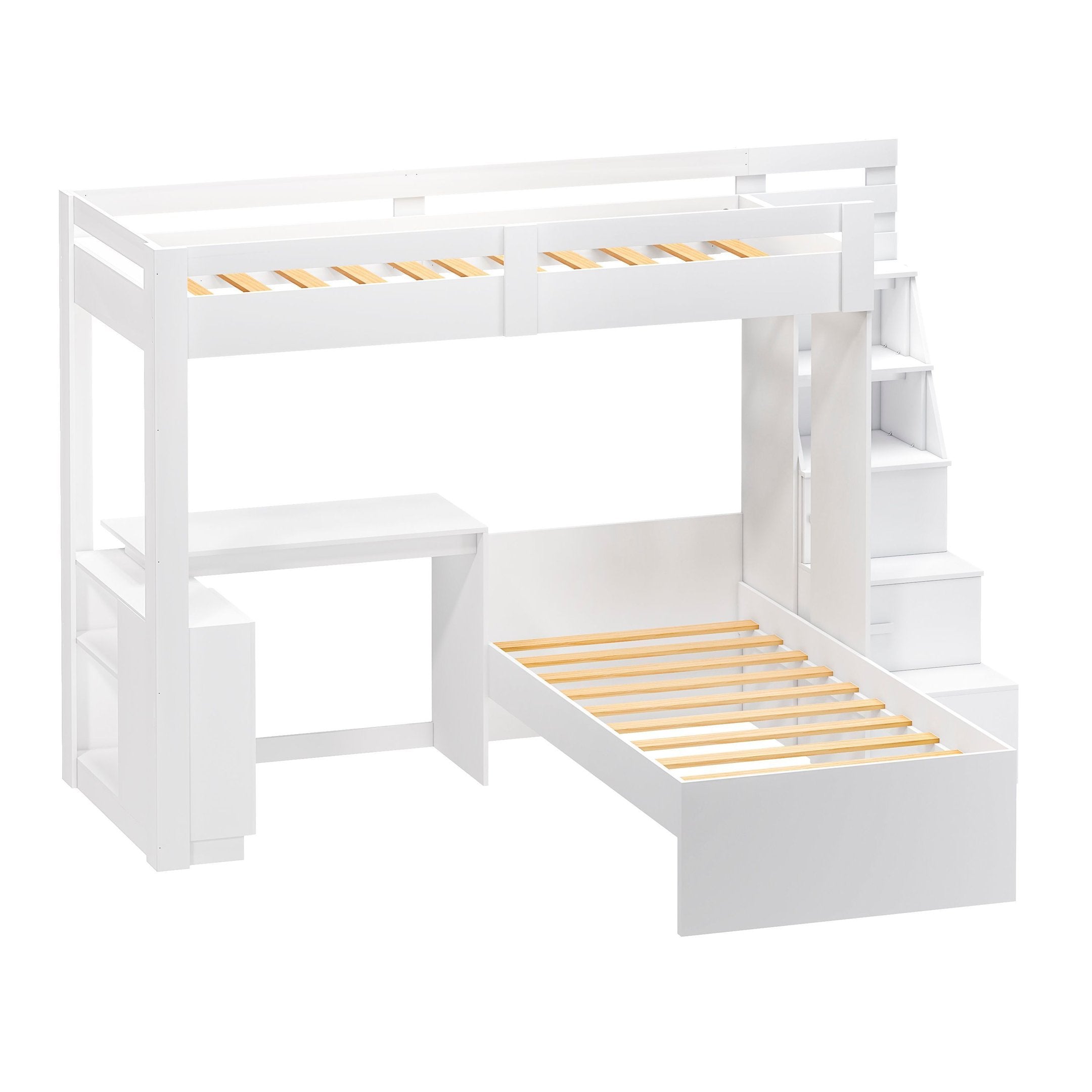 Beliche Office Adulto Moon com Escrivaninha em L Nichos e Escada 2 Portas e 2 Gavetas Yescasa Branco