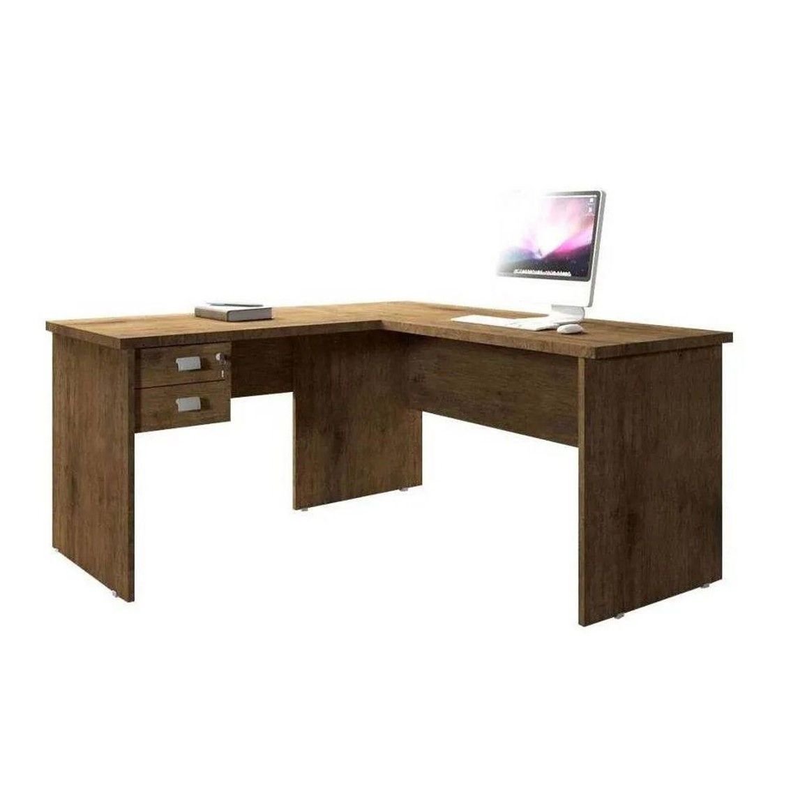 Escrivaninha Mesa Escritório em L Thor 2 Gavetas 150cm Espresso Móveis