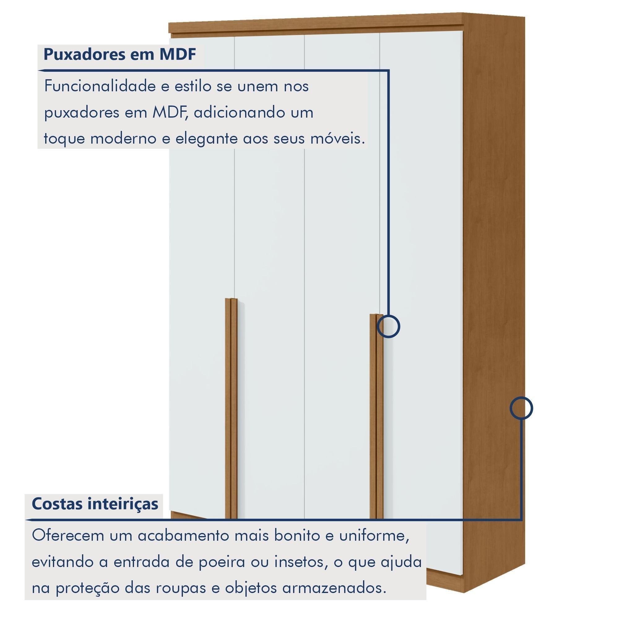Guarda-Roupa Solteiro 4 Portas 2 Gavetas Alonzo Móveis Lopas 100% MDF 153.5cm Marrom Amêndoa Clean/Branco