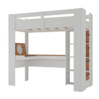 Cama Alta Multifuncional com Escrivaninha Penteadeira Yescasa Branco/Nogal