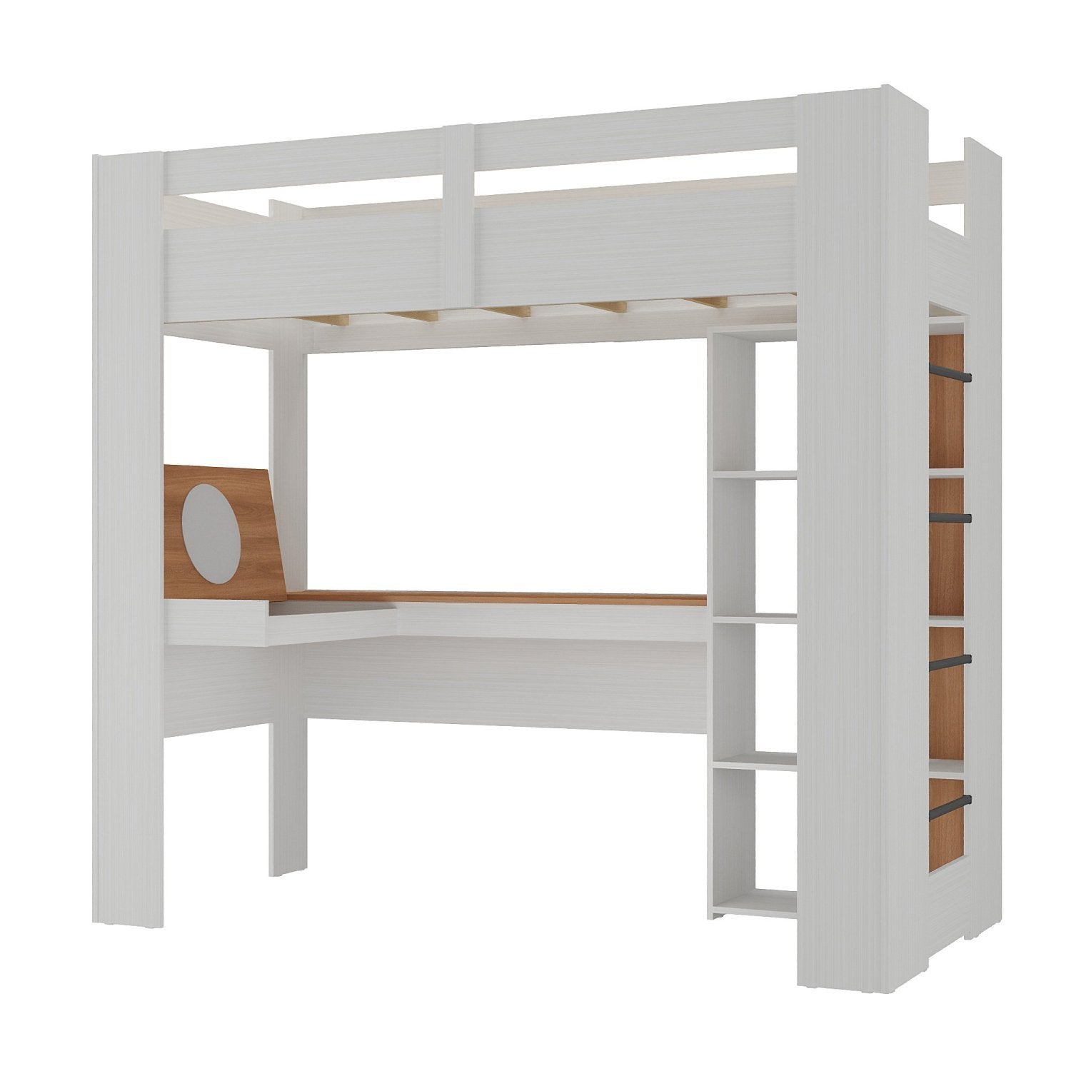 Cama Alta Multifuncional com Escrivaninha Penteadeira Yescasa Branco/Nogal