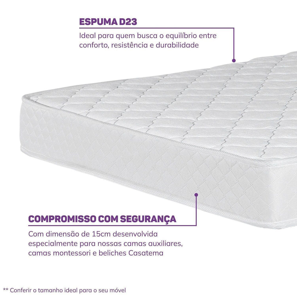 Colchão Solteiro Espuma D23 Nuvem Casatema MadeiraOriginals Branco 88x188x15cm