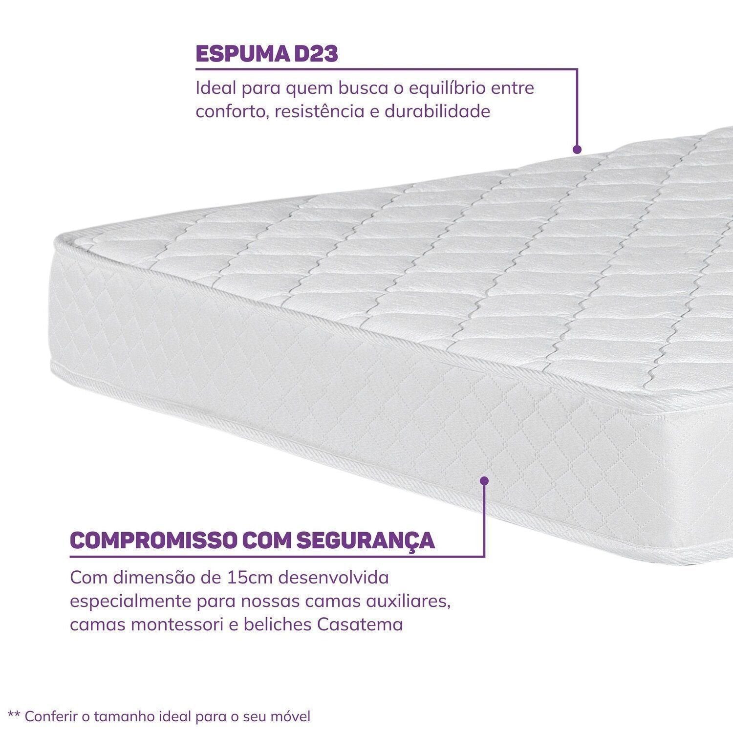 Colchão Solteiro Espuma D23 Nuvem Casatema MadeiraOriginals Branco 88x188x15cm