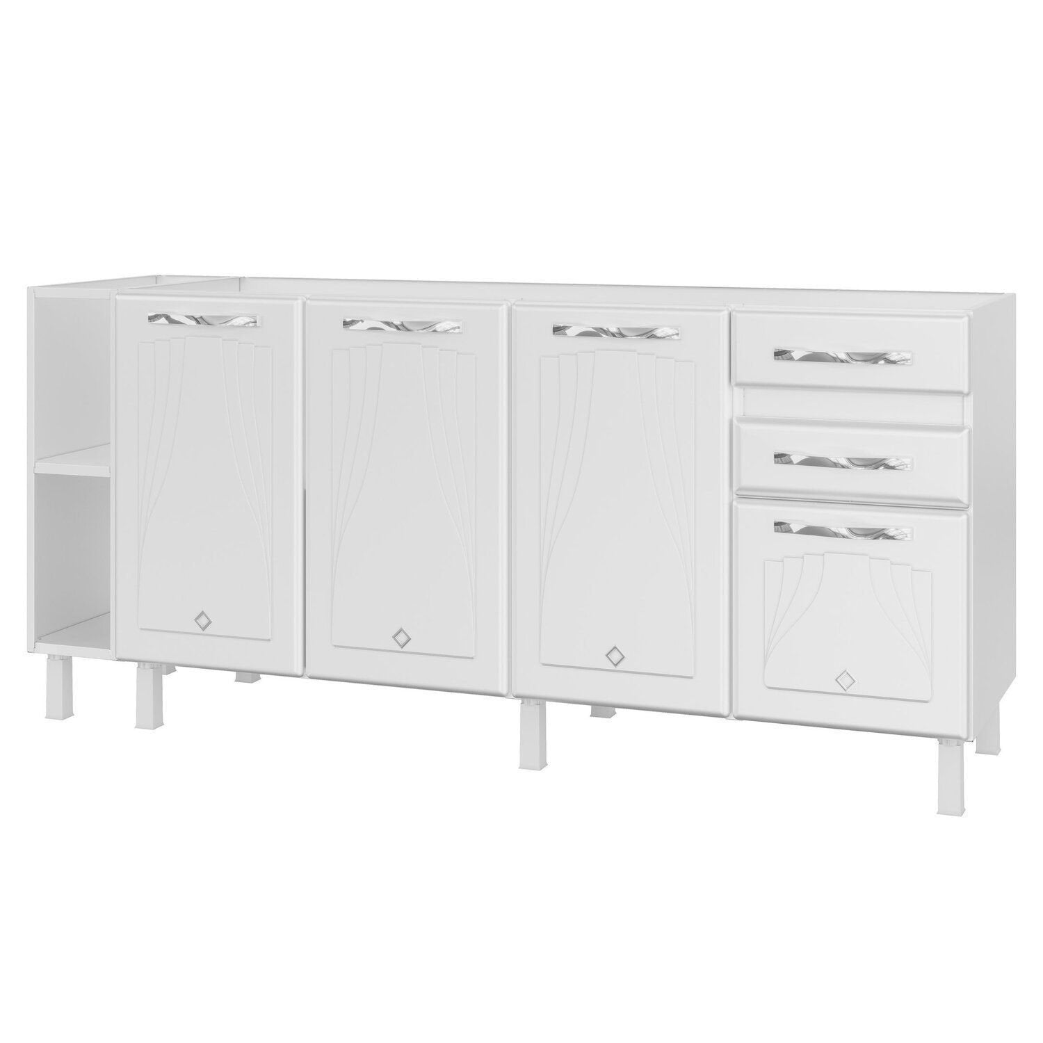 Balcão de Cozinha para Pia em Aço 4 Portas 2 Gavetas com Nichos 180cm Star New Telasul Branco