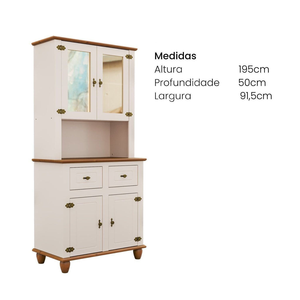 Kit Cozinha 4 Portas 2 Gavetas Tampo Base e Pés em Madeira Maciça Joy Branco/Off White