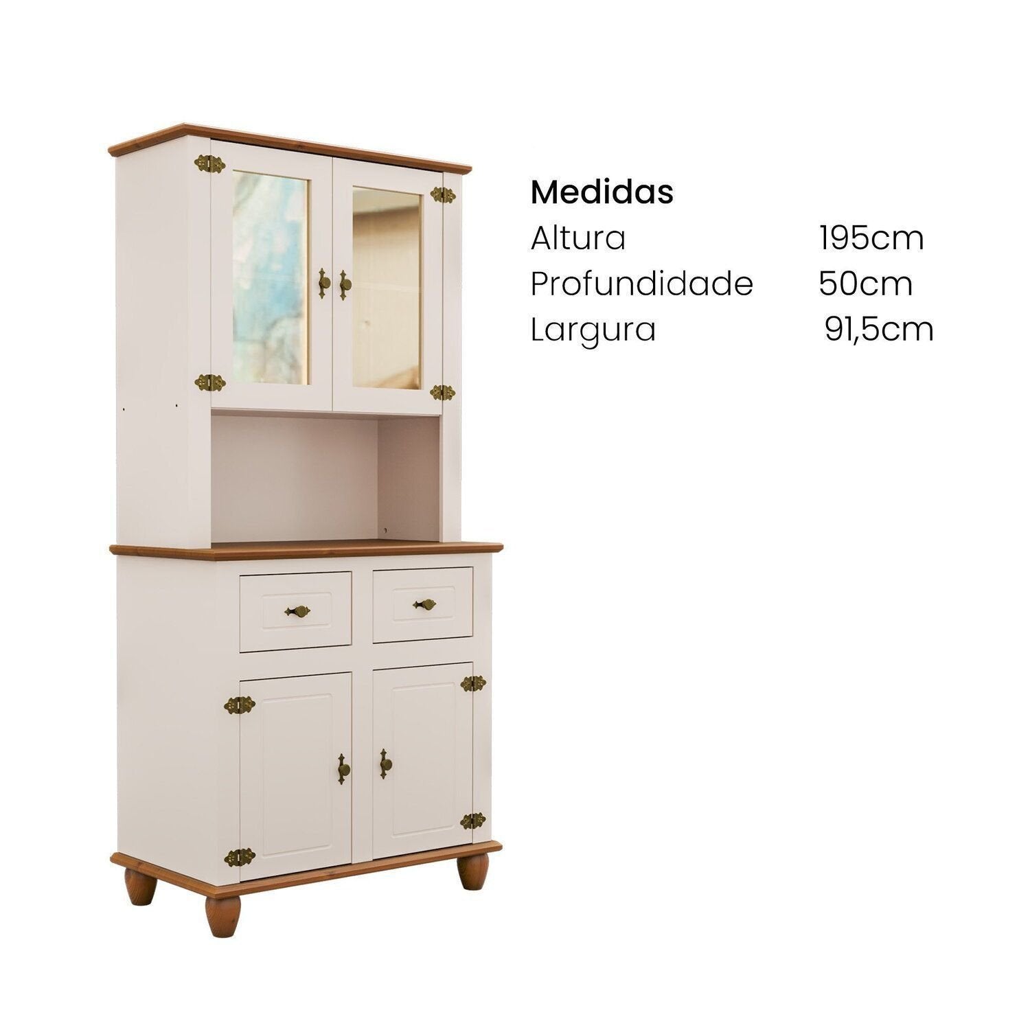 Kit Cozinha 4 Portas 2 Gavetas Tampo Base e Pés em Madeira Maciça Joy Branco/Off White