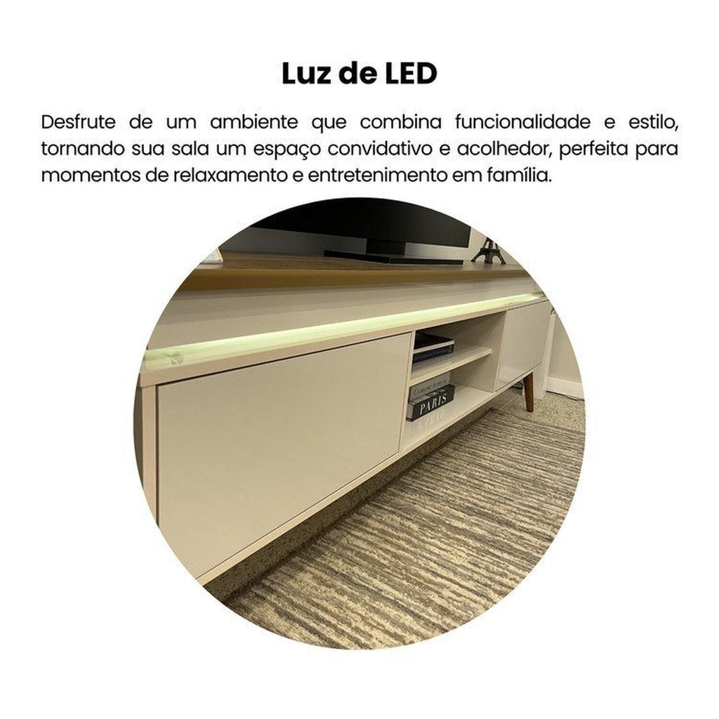 Conjunto Sala de Estar Completa Buffet Oásis e Rack Lumina Bege Off White/Cinamomo Artely