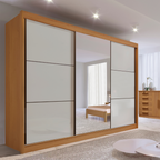 Guarda-Roupa Casal 3 Portas de Correr 6 Gavetas 273cm Miami D Doro 100% MDF Marrom/Cinamomo/Off White