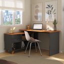 Escrivaninha Retrô em L Mesa Escritório e Home Office 2 Gavetas 5 Nichos 145cm Artany