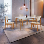 Conjunto Sala de Jantar Mesa Tampo Vidro/MDF com 4 Cadeiras Marialice LJ Móveis Cinamomo/Off White/Bege