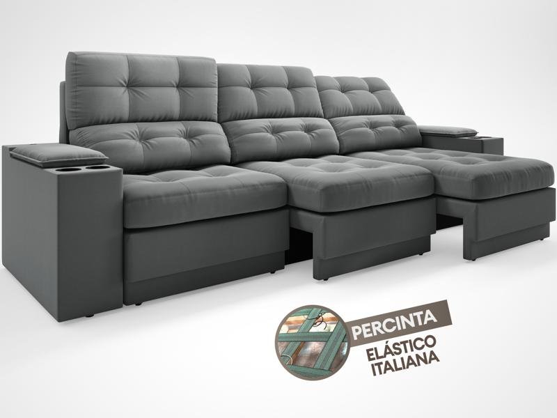 Sofá com Porta Copos e Carregador USB Eureka Velosuede Assento Retrátil e Reclinável NETSOFAS