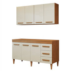 Cozinha Completa Modulada Atenas Kaiki Móveis 7 Portas 3 Gavetas Balcão Aéreo MDP Branco