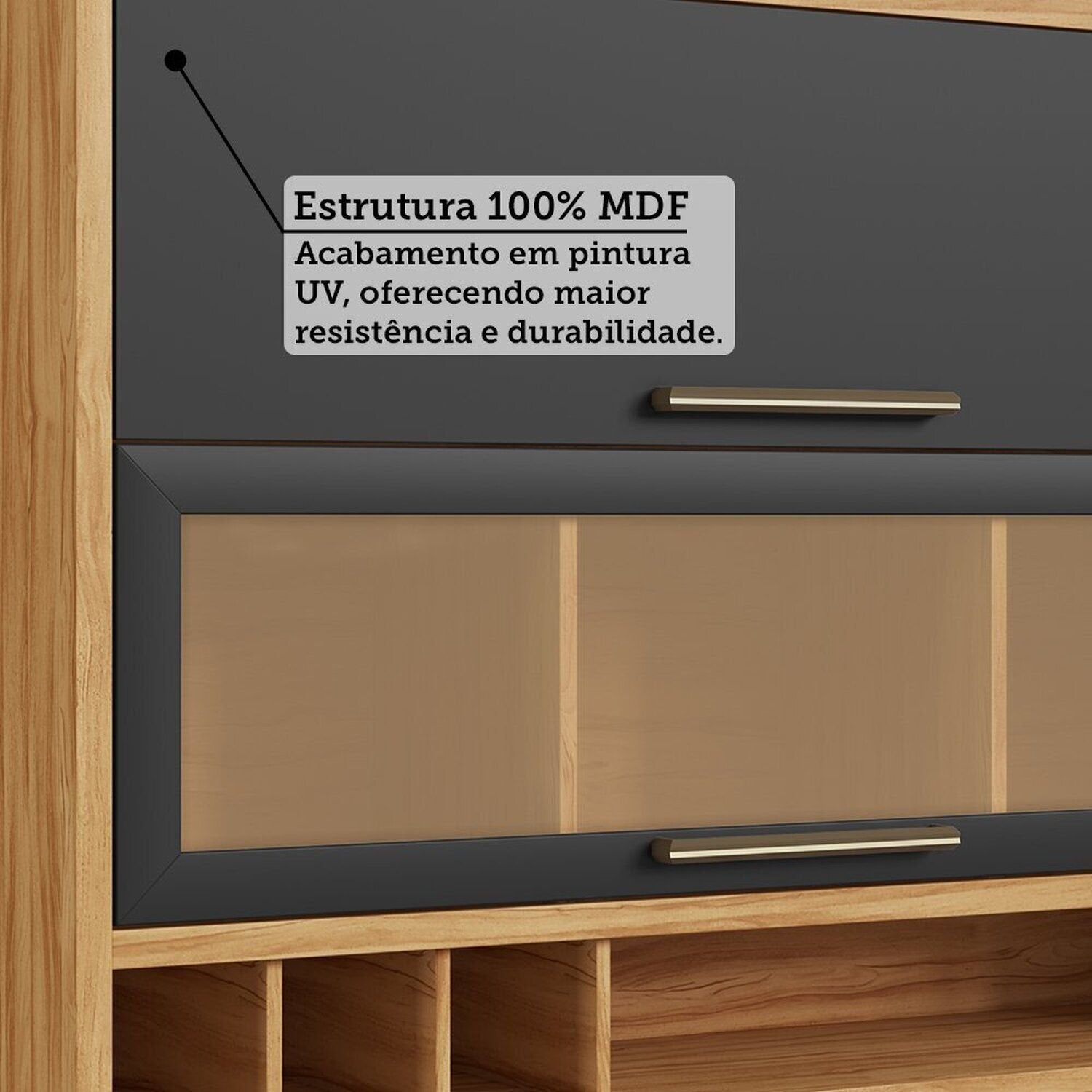 Armário Aéreo 2 Portas 120cm Vicenza Espresso Móveis Cinza/Amêndoa/Chumbo