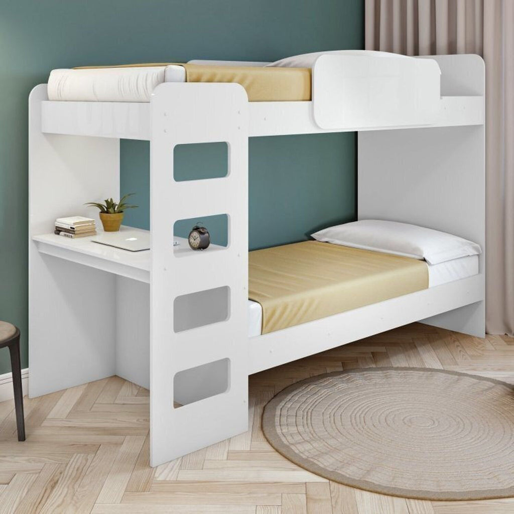Conjunto Quarto Infantil Completo Beliche Escrivaninha Cômoda e Guarda-Roupa Branco Móveis Lopas