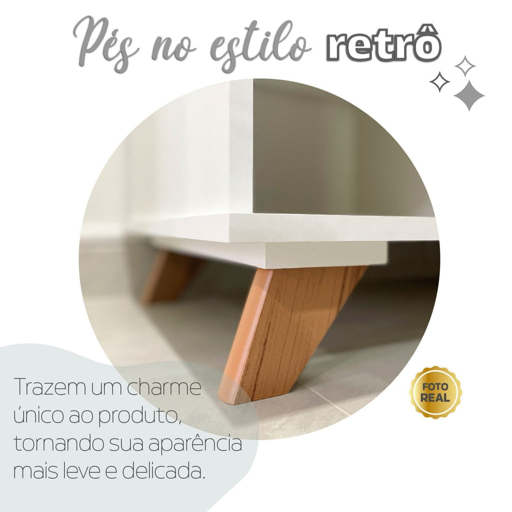 Escrivaninha Retrô em L Mesa Escritório e Home Office 2 Gavetas 5 Nichos 145cm Artany