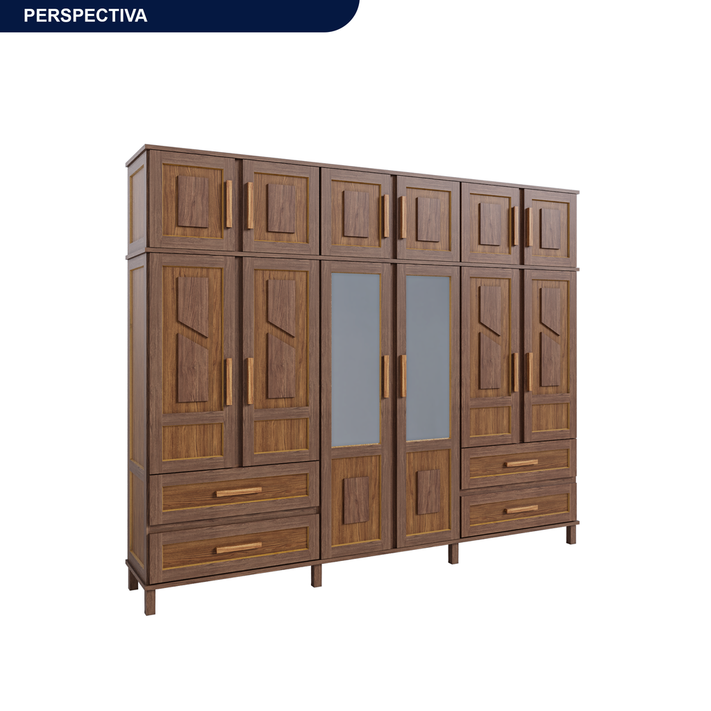 Guarda-Roupa Casal com Espelho 12 Portas 4 Gavetas Rio Branco Premium Yescasa Marrom/Ypê