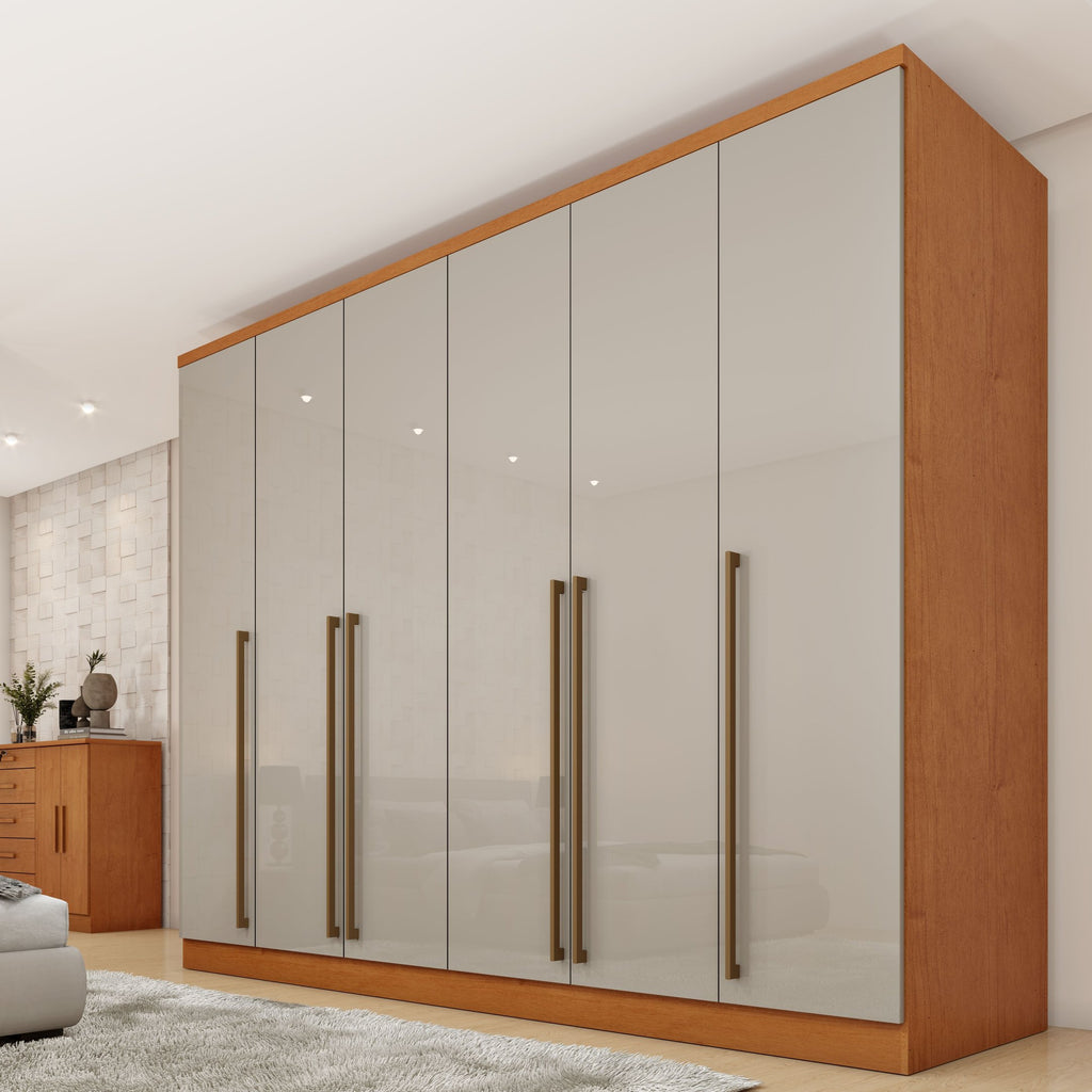 Guarda-Roupa Casal 6 Portas 8 Gavetas Portugal Yescasa 100% MDP/MDF Marrom/Cinamomo/Off White