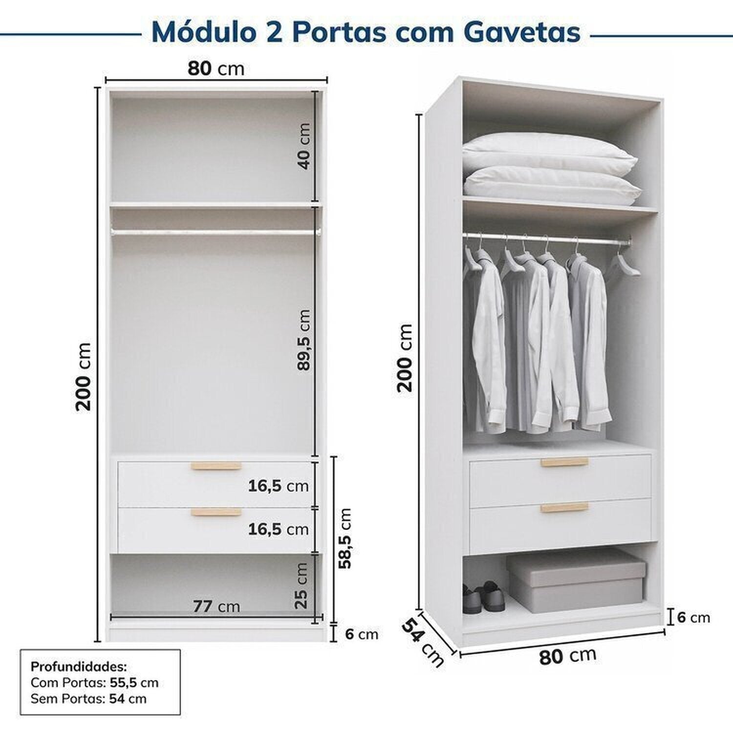Guarda-Roupa Modular 2 Peças 4 Portas e Gaveteiro Jade CabeCasa MadeiraOriginals