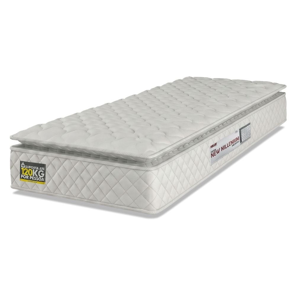 Colchão Solteiro Espuma D33 Pillow Top New Millenium Hellen Branco 88x188x19cm