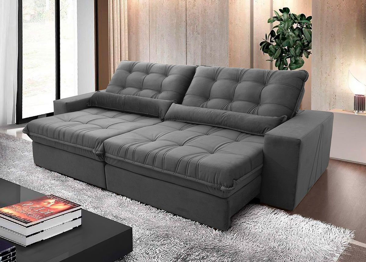 Sofá Retrátil e Reclinável Zurique 2,50m Suede Velut com Molas no Assento King House
