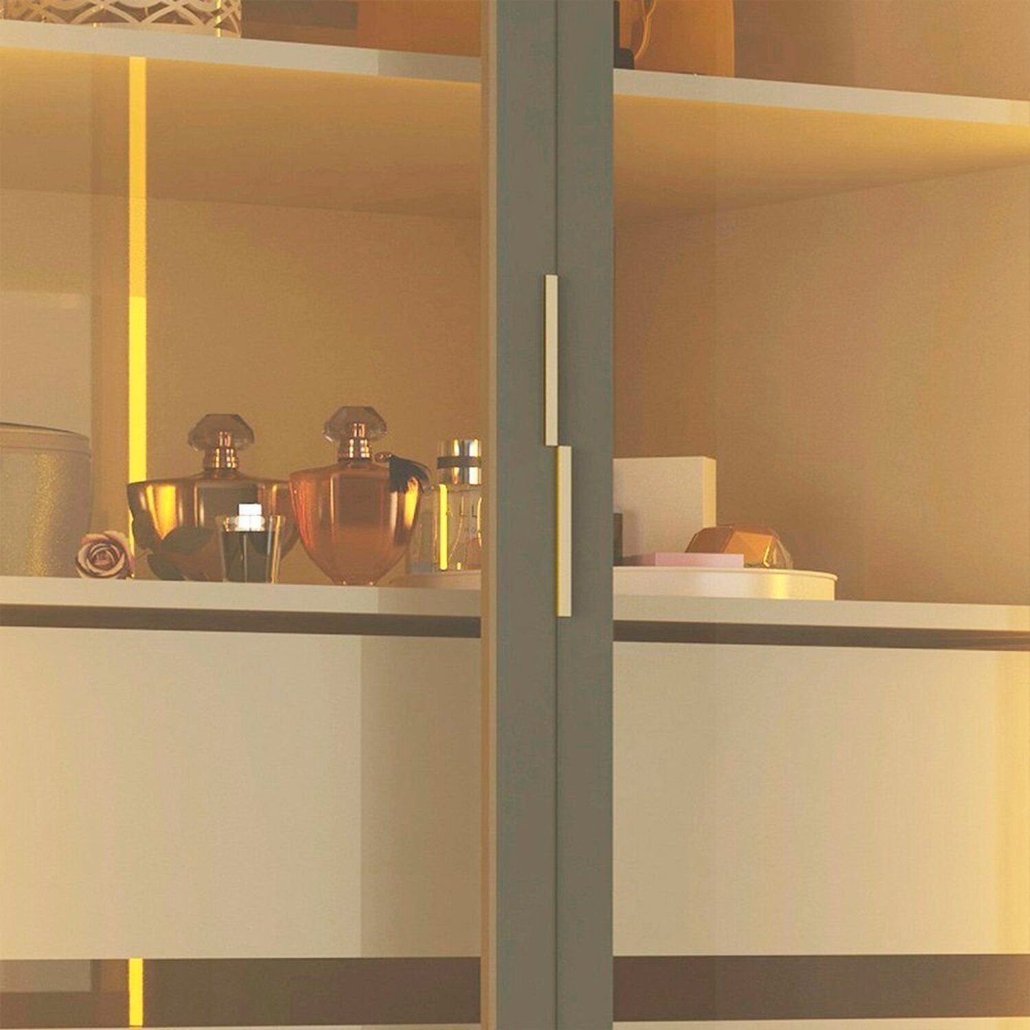 Guarda-Roupa Casal 6 Portas com Pés e LED Absolut New Reflecta Gelius Móveis 100% MDF Off White