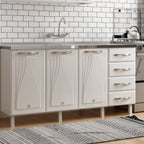 Balcão de Cozinha em Aço 3 Portas 4 Gavetas 160cm sem Tampo Star New Telasul Branco