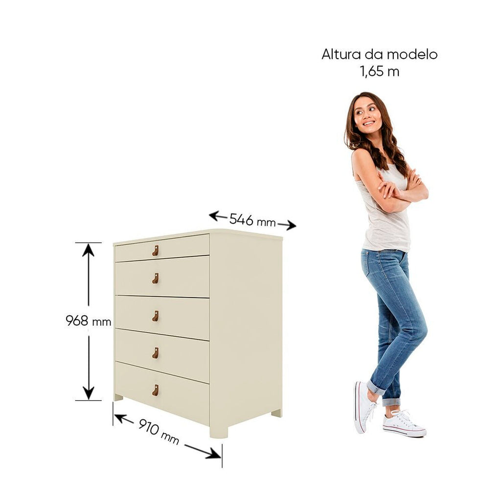 Ilha 5 Gavetas com Pés Innova 100% MDF Gelius Móveis Branco/Off White