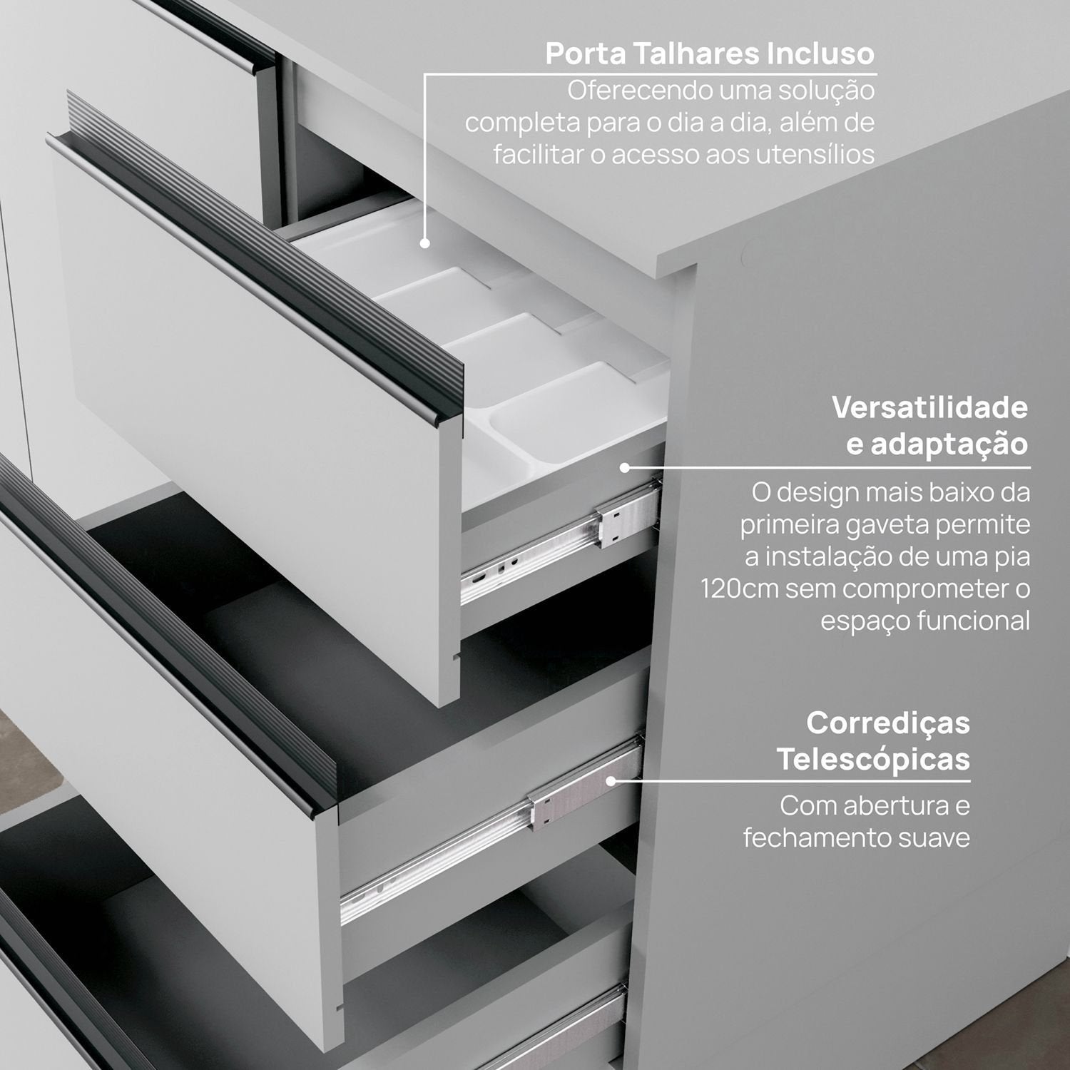 Balcão de Pia 120cm com Tampo Nara CabeCasa MadeiraOriginals Cinza