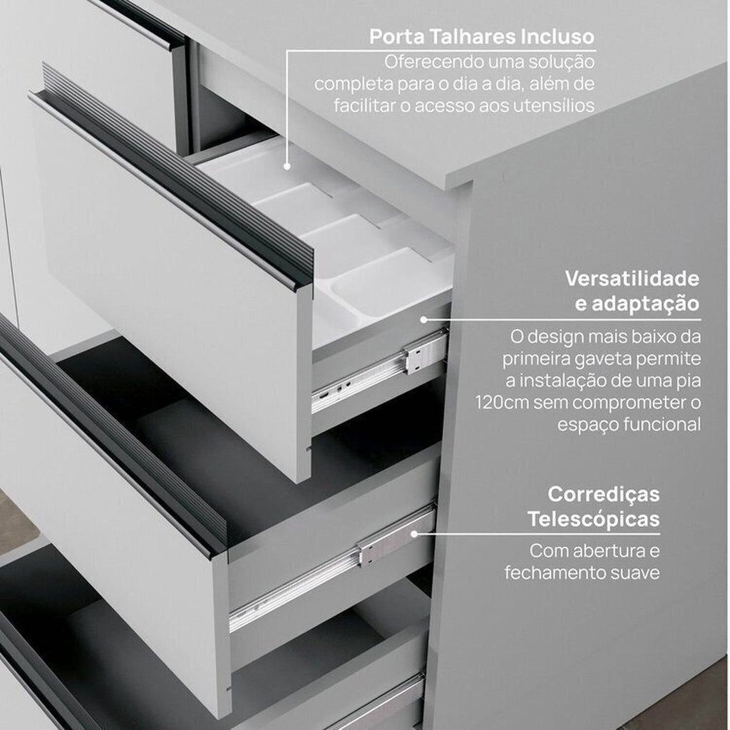 Cozinha Modulada Nara CabeCasa MadeiraOriginals 15 Peças 11 Aéreos 3 Balcões 1 Cristaleira Cinza