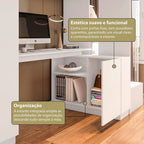 Cama Alta Beliche Office Adulto com Roupeiro e Escrivaninha Moon Yescasa Branco