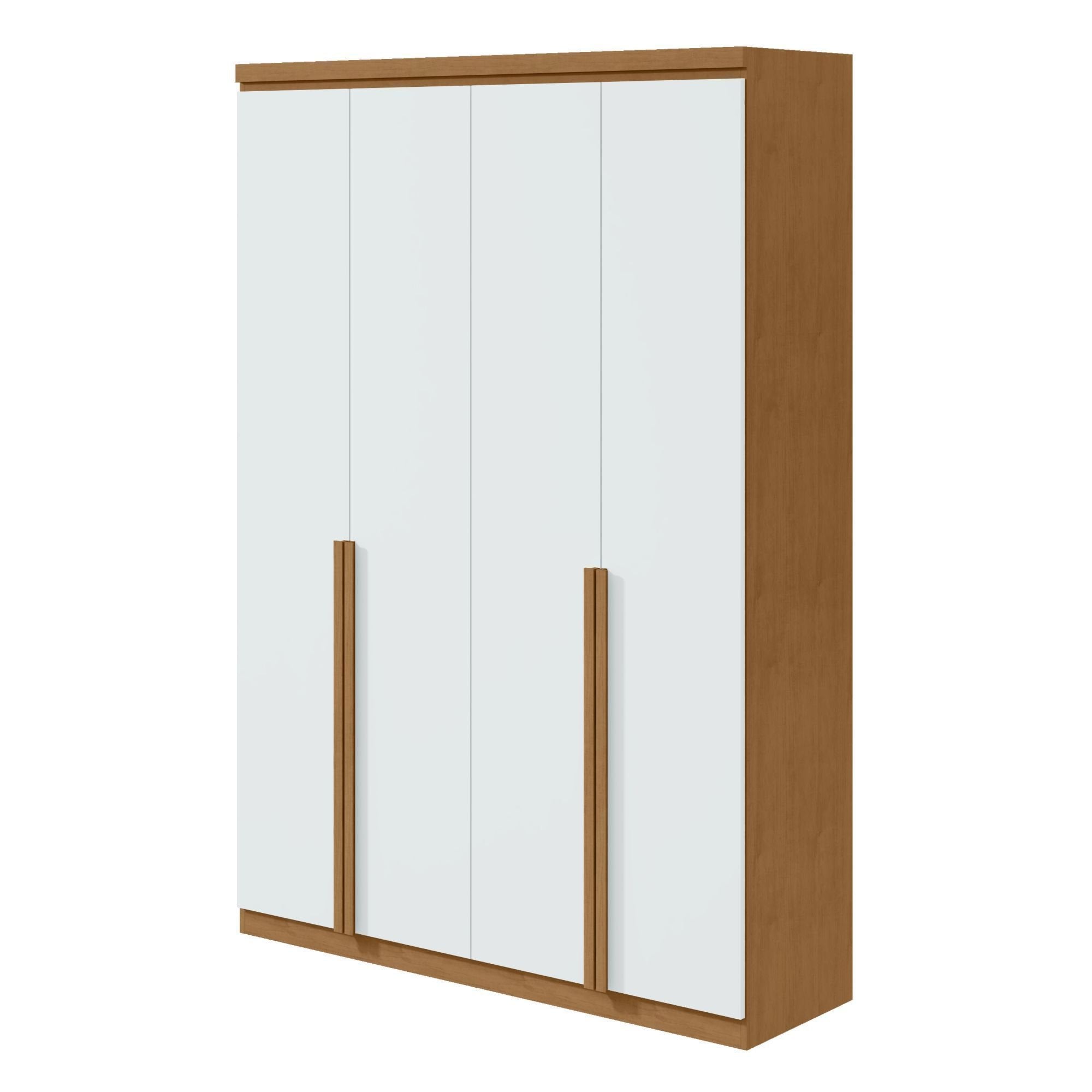Guarda-Roupa Solteiro 4 Portas 2 Gavetas Alonzo Móveis Lopas 100% MDF 153.5cm Marrom Amêndoa Clean/Branco