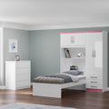 Conjunto Infantil Guarda-Roupa com Cama Lisboa 4 Portas e 3 Gavetas com Cômoda Carla 4 Gavetas MX Móveis Branco/Rosa