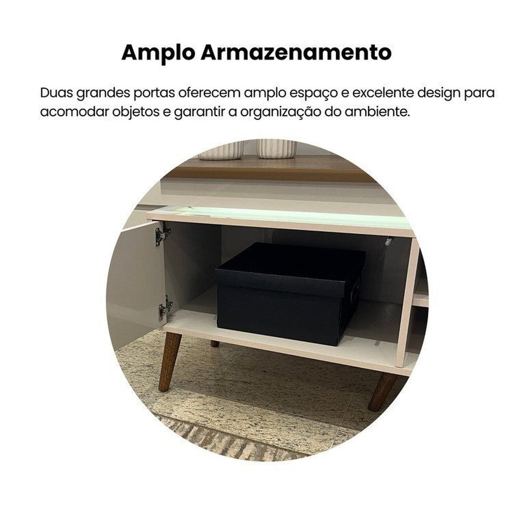 Conjunto Sala de Estar Completa Buffet Oásis e Rack Lumina Bege Off White/Cinamomo Artely
