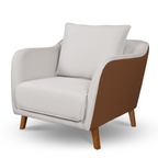 Conjunto Sofá Living Hórus e Duas Poltronas Tecido Composê Linho Cru e Marrom Terracota 2,00m