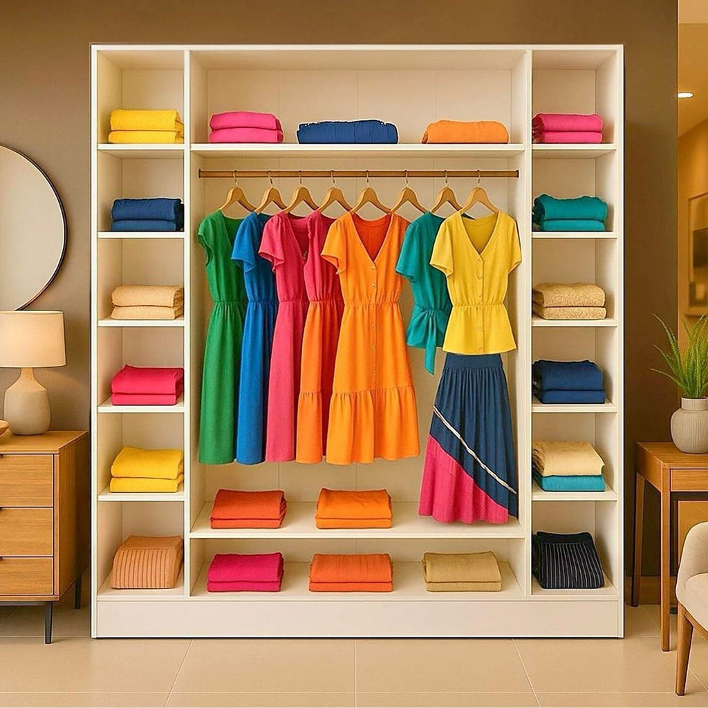 Armário Closet Modular 12 Prateleiras em Colméia e Arara Cabideiro Ana Branco