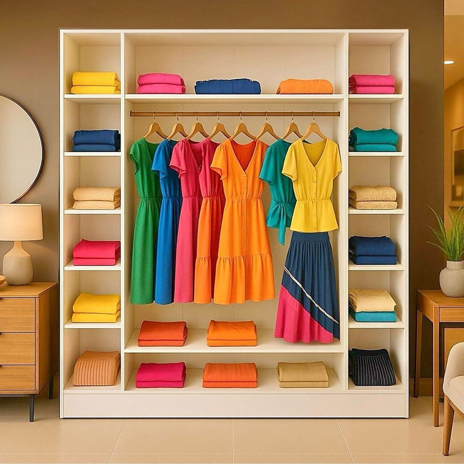 Armário Closet Modular 12 Prateleiras em Colméia e Arara Cabideiro Ana Branco