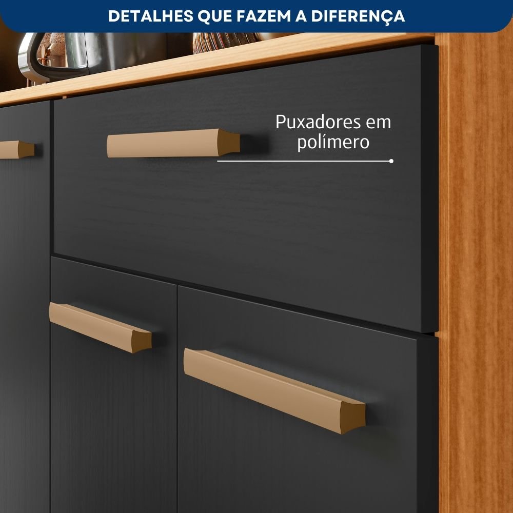Armário de Cozinha 12 Portas 1 Gaveta com Nichos Clarice Yescasa Freijó/Grafite