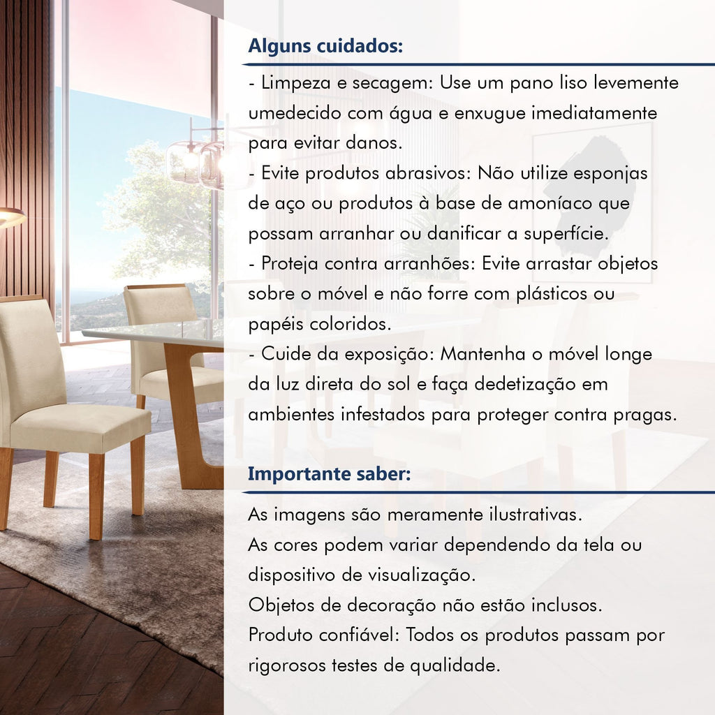 Conjunto Sala de Jantar Mesa Redonda Tampo Vidro e MDF com 6 Cadeiras Luísa Smart Plus Cel Móveis