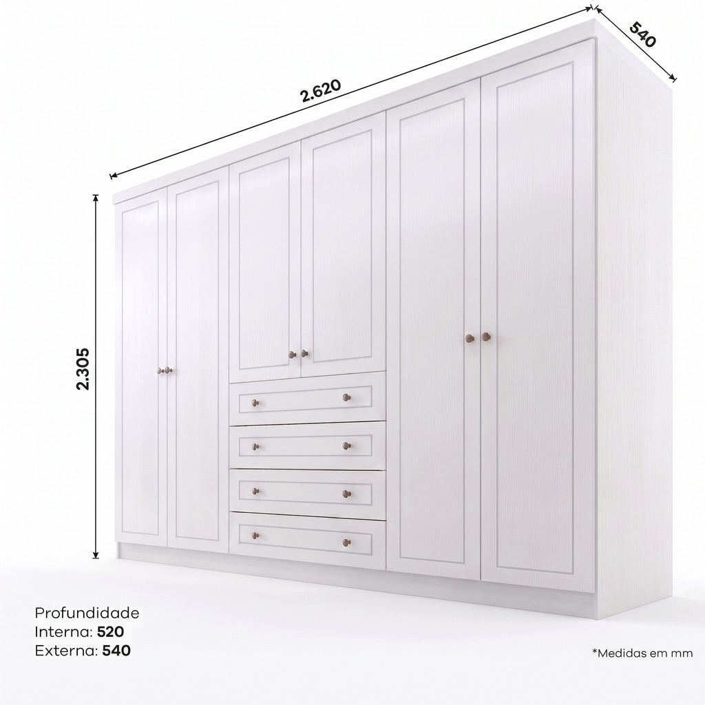 Guarda-Roupa Casal 6 Portas 4 Gavetas Nova York Espresso Móveis Branco