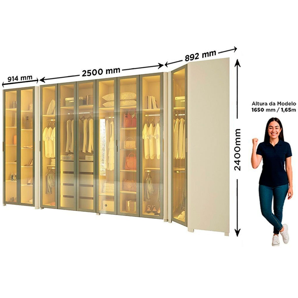 Guarda-Roupa Modulado Reflecta Innova 100% MDF Bege/Off White 339,2cm x 240cm Mod 015 Gelius Móveis