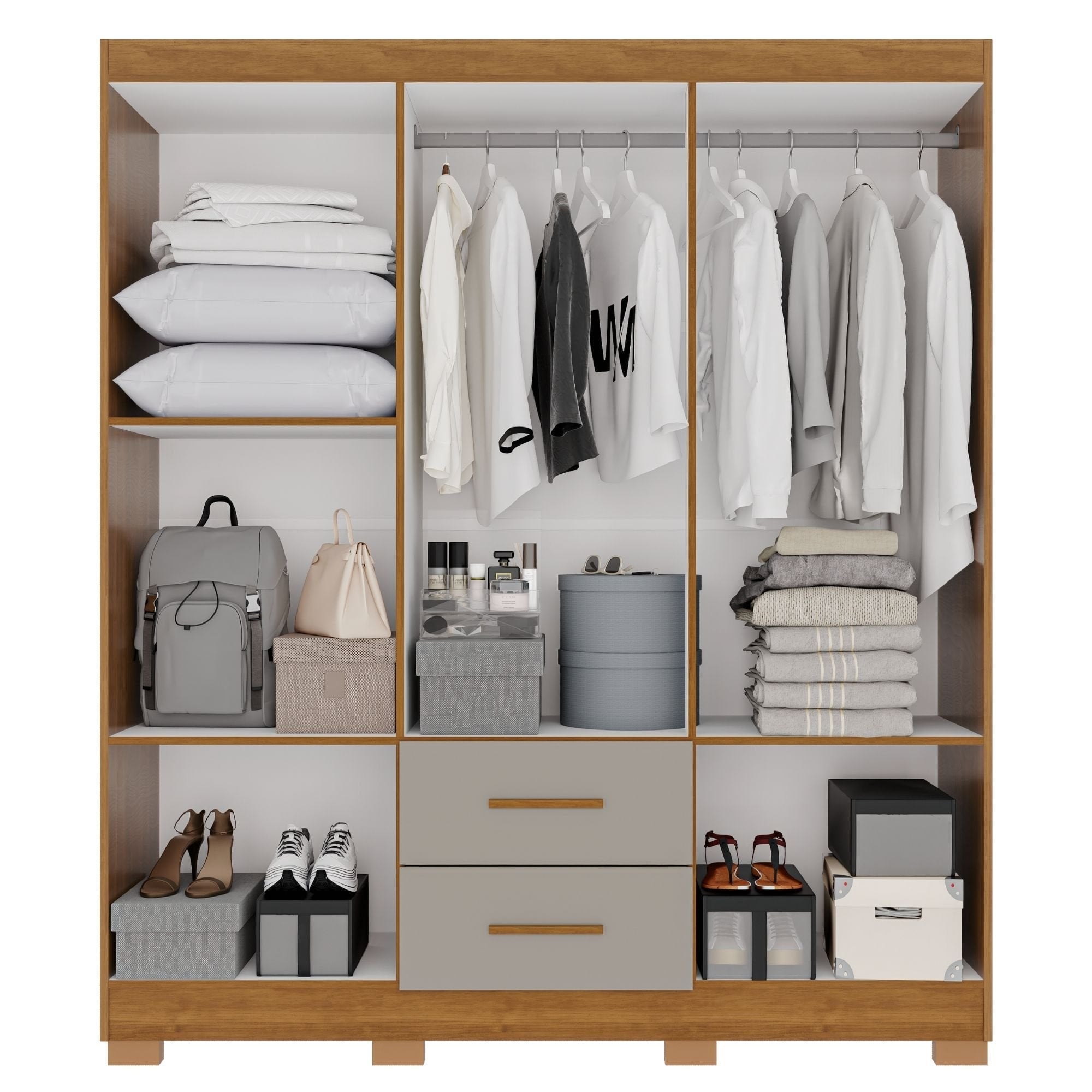 Guarda-Roupa Casal 6 Portas 2 Gavetas com Espelho Estrela Premium Sallêto Móveis 100% MDP Off White/Cinamomo